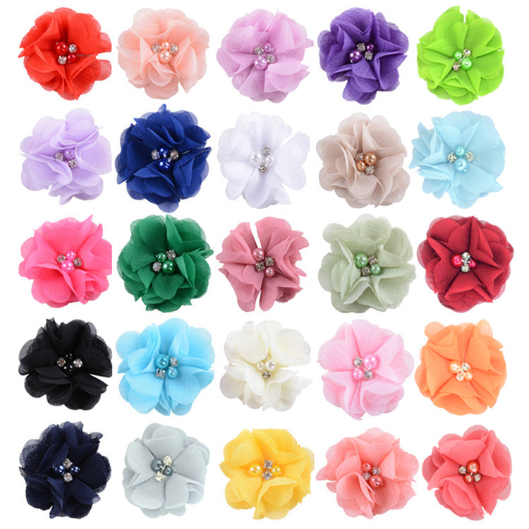 5.5 Pearl Crystal Fabric Flower DIY Kids Hair Clip Accessory 26