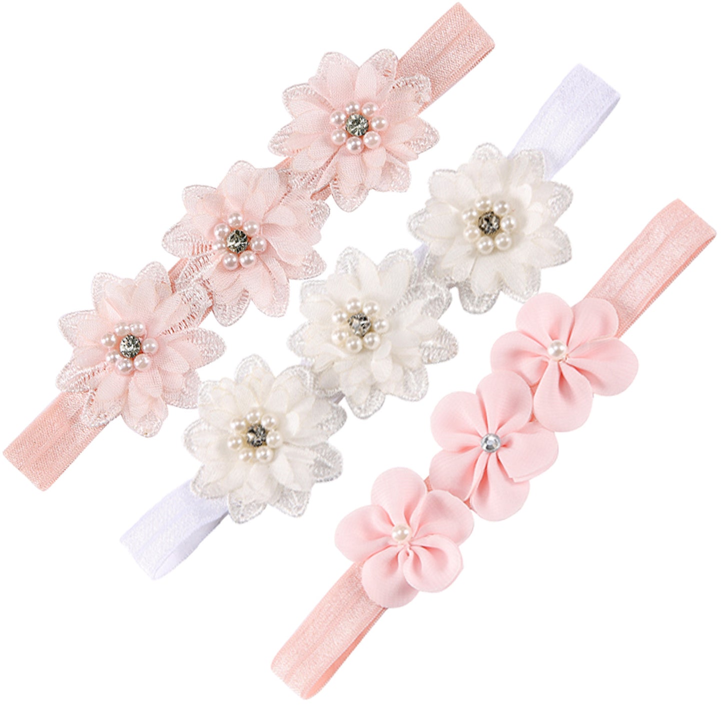 Kids Hair Band Handmade 3 Pearl Headband Head Accessory Elastic Hair Band