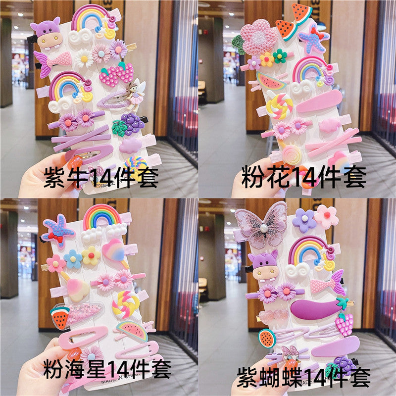 Hair Accessory 14 Cute Flower Hairpin Kids Hair Clip Cartoon Set