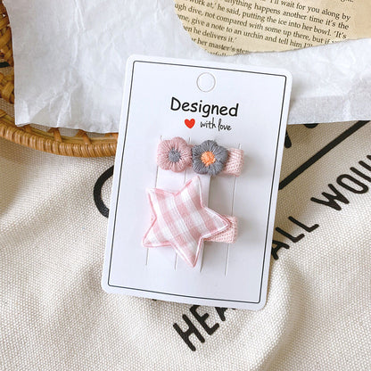 Kids Hair Accessory Fabric Star Flower Hair Clip Bangs Side Hairpin Clip Head Accessory