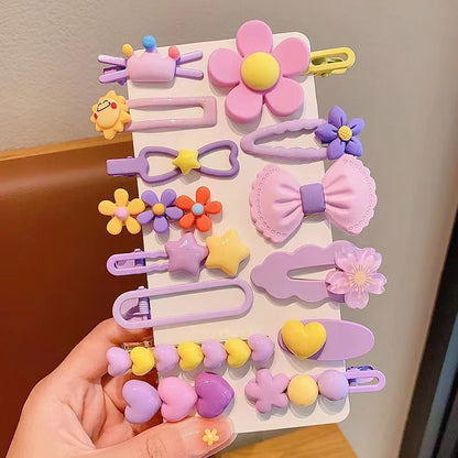 Hair Accessory 14 Cute Flower Hairpin Kids Hair Clip Cartoon Set