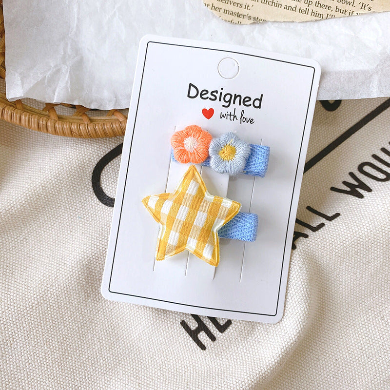 Kids Hair Accessory Fabric Star Flower Hair Clip Bangs Side Hairpin Clip Head Accessory