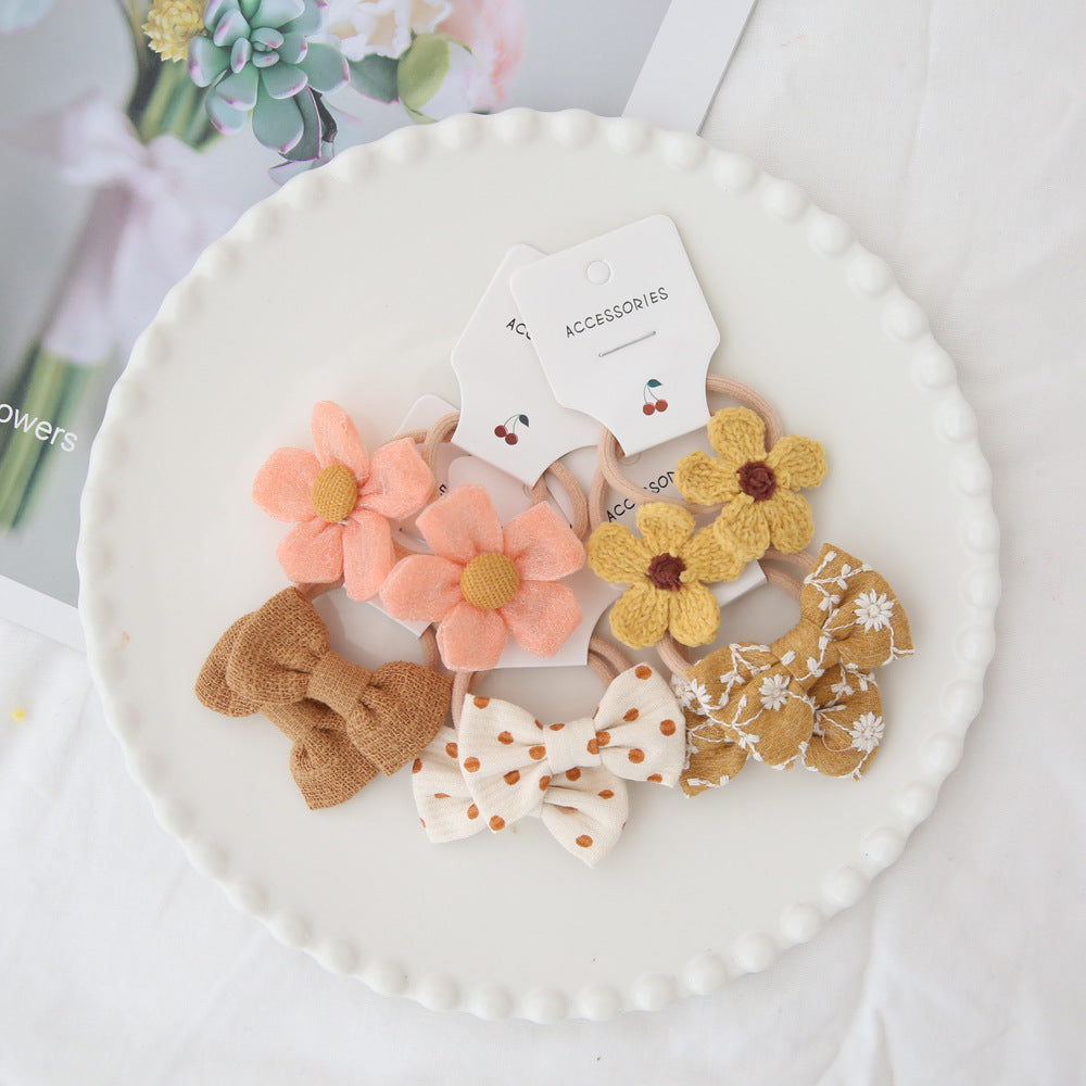 A205 Kids Head Accessory Colorful Elastic Band Headband Bow Elastic Band Set