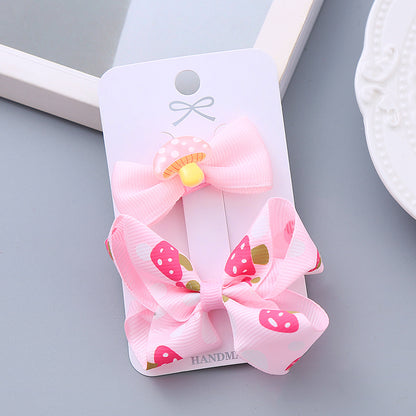 Cute Kids Hair Clip Handmade Bow Clip Set Hairpin Pink Head Accessory Bangs