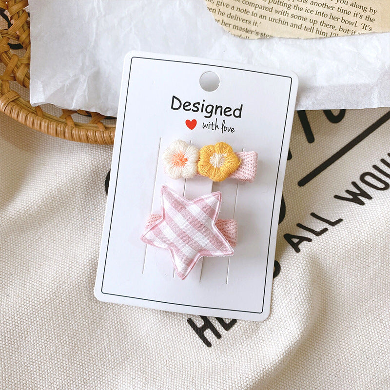Kids Hair Accessory Fabric Star Flower Hair Clip Bangs Side Hairpin Clip Head Accessory