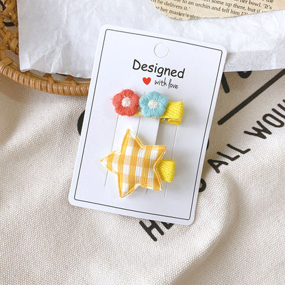 Kids Hair Accessory Fabric Star Flower Hair Clip Bangs Side Hairpin Clip Head Accessory