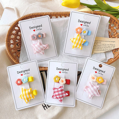Kids Hair Accessory Fabric Star Flower Hair Clip Bangs Side Hairpin Clip Head Accessory