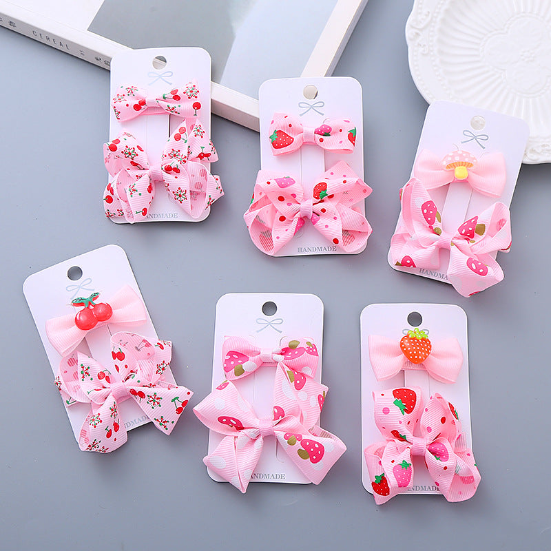 Cute Kids Hair Clip Handmade Bow Clip Set Hairpin Pink Head Accessory Bangs