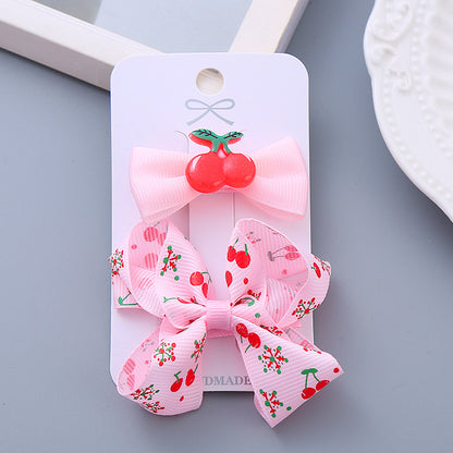 Cute Kids Hair Clip Handmade Bow Clip Set Hairpin Pink Head Accessory Bangs