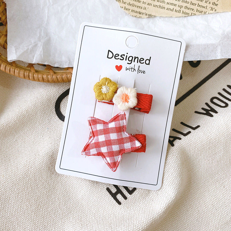 Kids Hair Accessory Fabric Star Flower Hair Clip Bangs Side Hairpin Clip Head Accessory